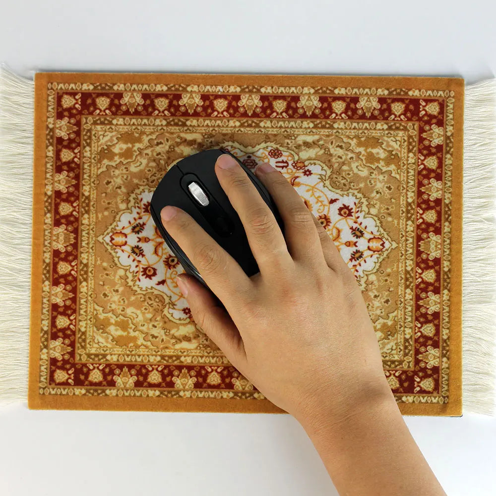 Persian Rug Mouse Pad – Retro Mini Woven Carpet Mat with Fringed Edges