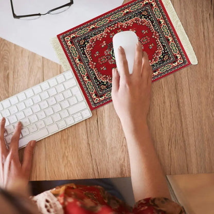 Persian Rug Mouse Pad – Retro Mini Woven Carpet Mat with Fringed Edges