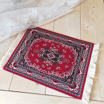 Persian Rug Mouse Pad – Retro Mini Woven Carpet Mat with Fringed Edges