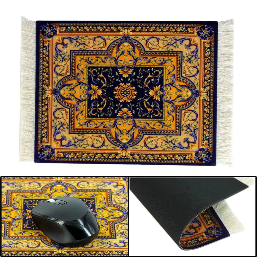 Persian Rug Mouse Pad – Retro Mini Woven Carpet Mat with Fringed Edges