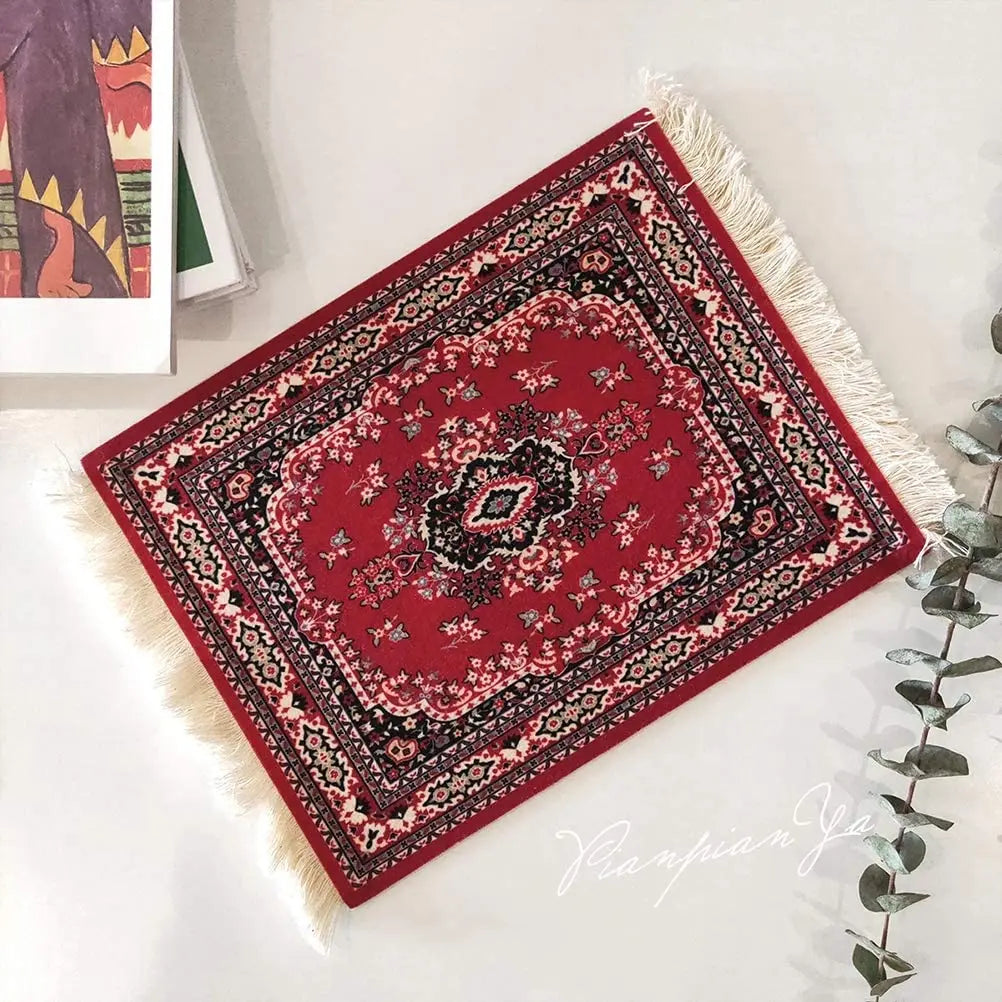 Persian Rug Mouse Pad – Retro Mini Woven Carpet Mat with Fringed Edges