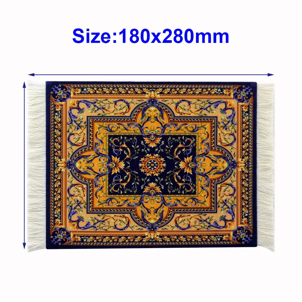 Persian Rug Mouse Pad – Retro Mini Woven Carpet Mat with Fringed Edges