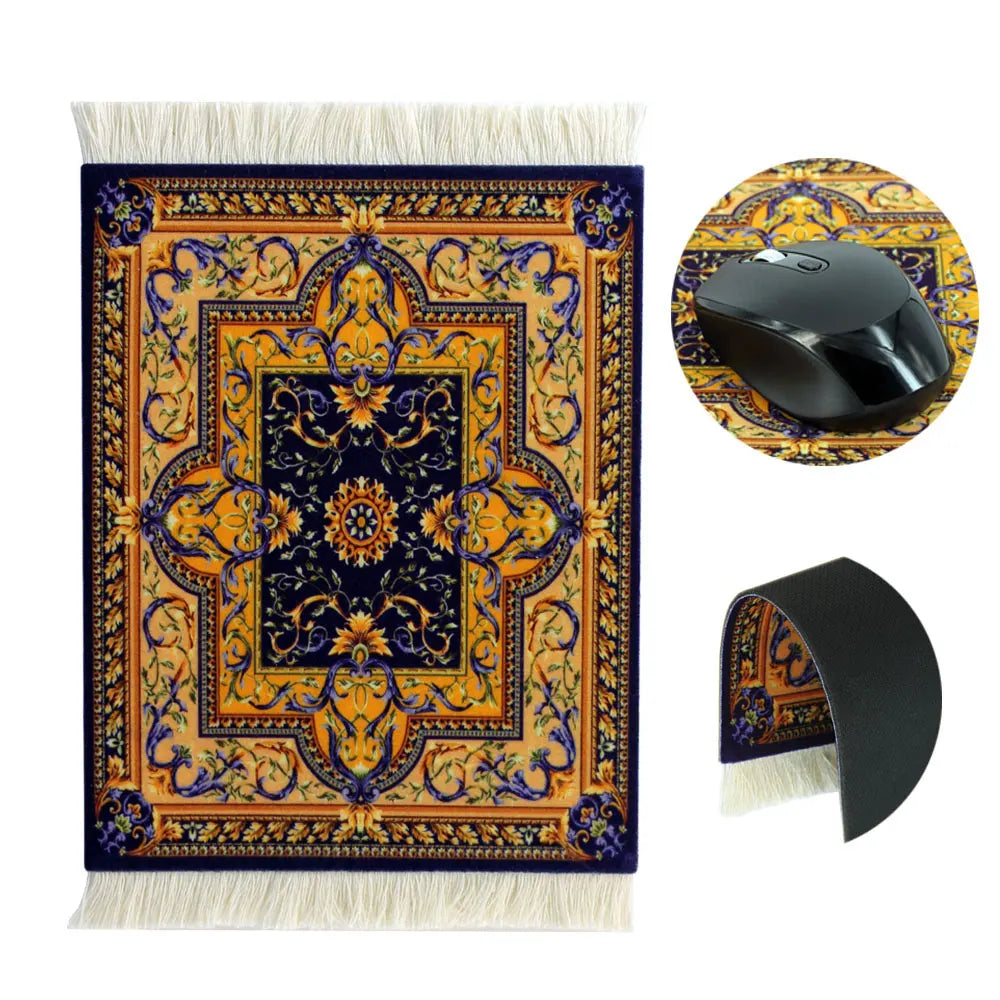 Persian Rug Mouse Pad – Retro Mini Woven Carpet Mat with Fringed Edges