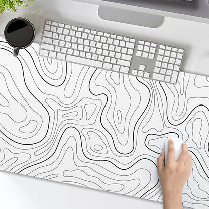 XL White Topographic Gaming Mouse Pad – XXL HD Custom Mouse Mat, Natural Rubber