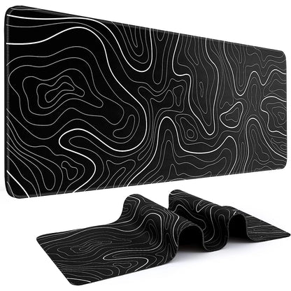 Large Gaming Mouse Pad 31.5 x 11.8in Topographic Black & White for Keyboard