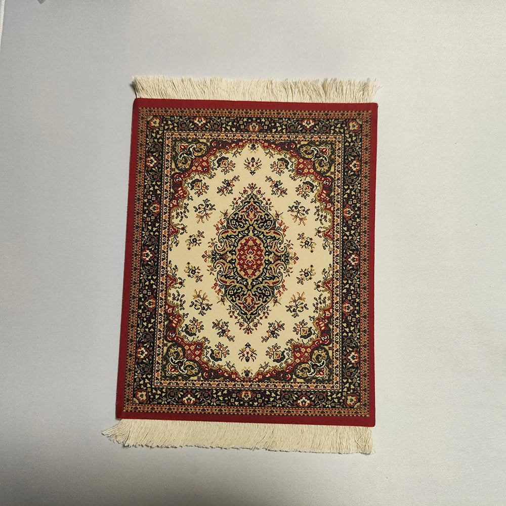 Persian Rug Mouse Pad – Retro Mini Woven Carpet Mat with Fringed Edges