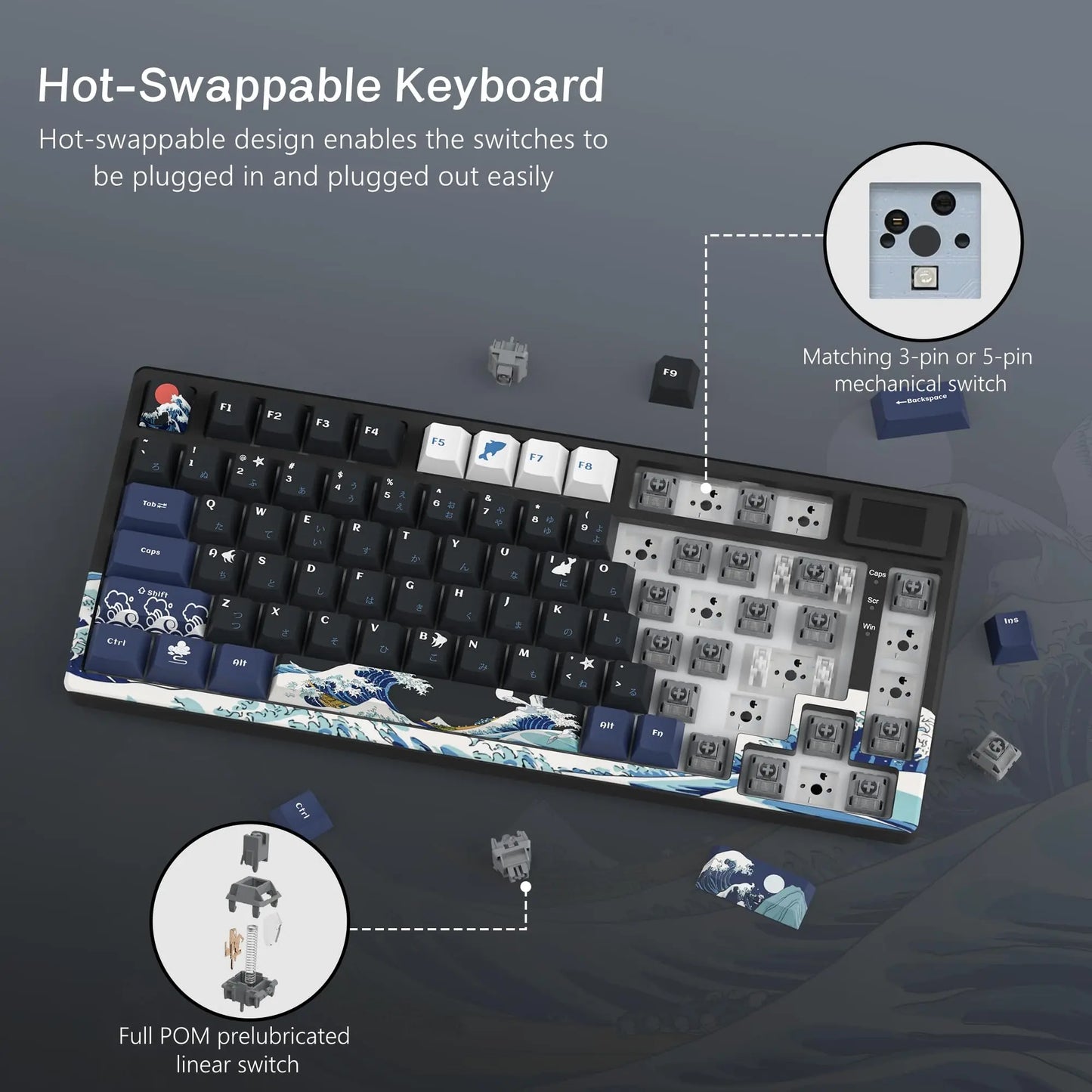 Wired Mechanical Gaming Keyboard – OLED Display, Hot-Swappable, RGB Pudding Keycaps