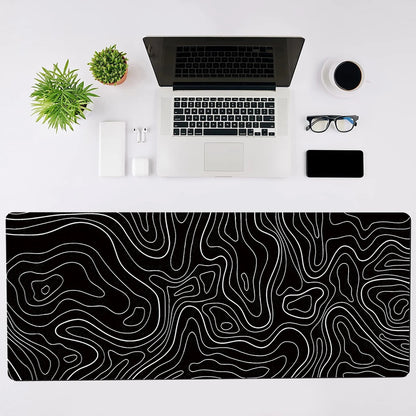 Large Gaming Mouse Pad 31.5 x 11.8in Topographic Black & White for Keyboard