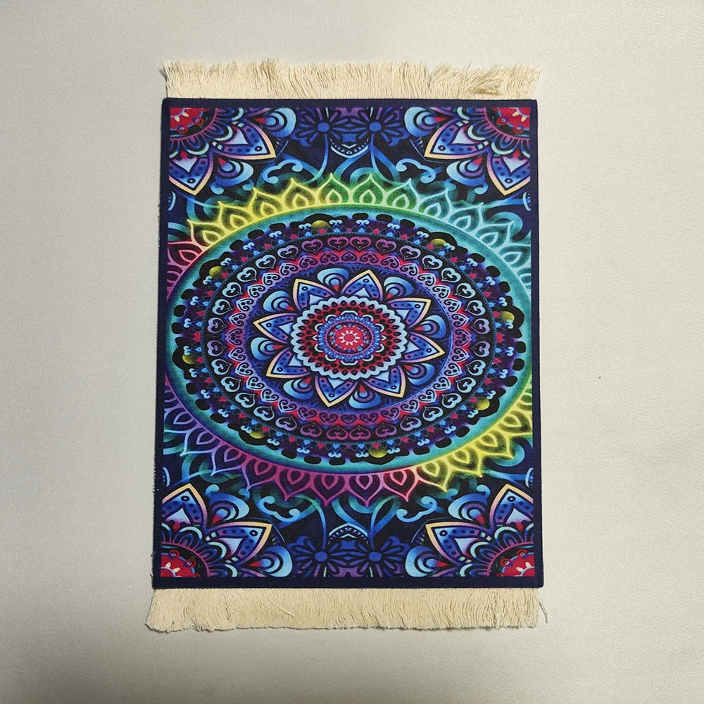 Persian Rug Mouse Pad – Retro Mini Woven Carpet Mat with Fringed Edges