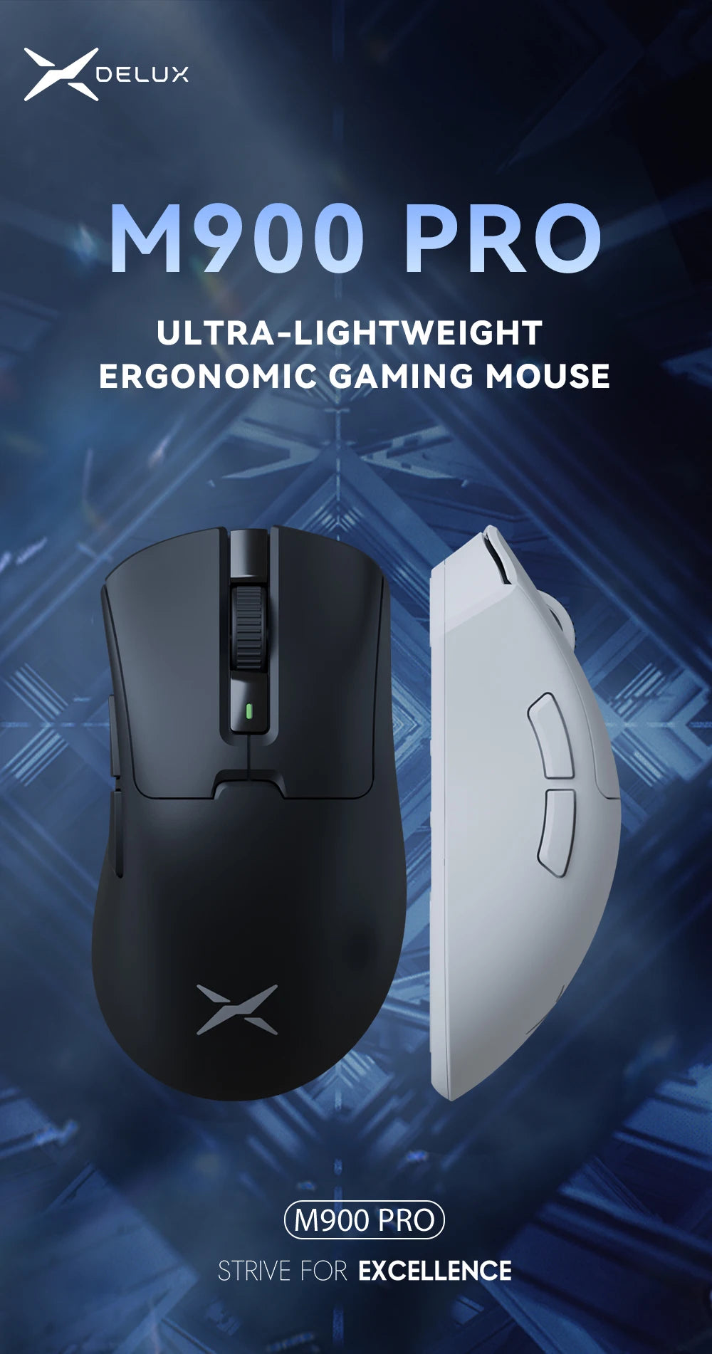 Delux M900PRO Wireless Gaming Mouse – 8K Polling, RGB Dock, PAW3395 Sensor