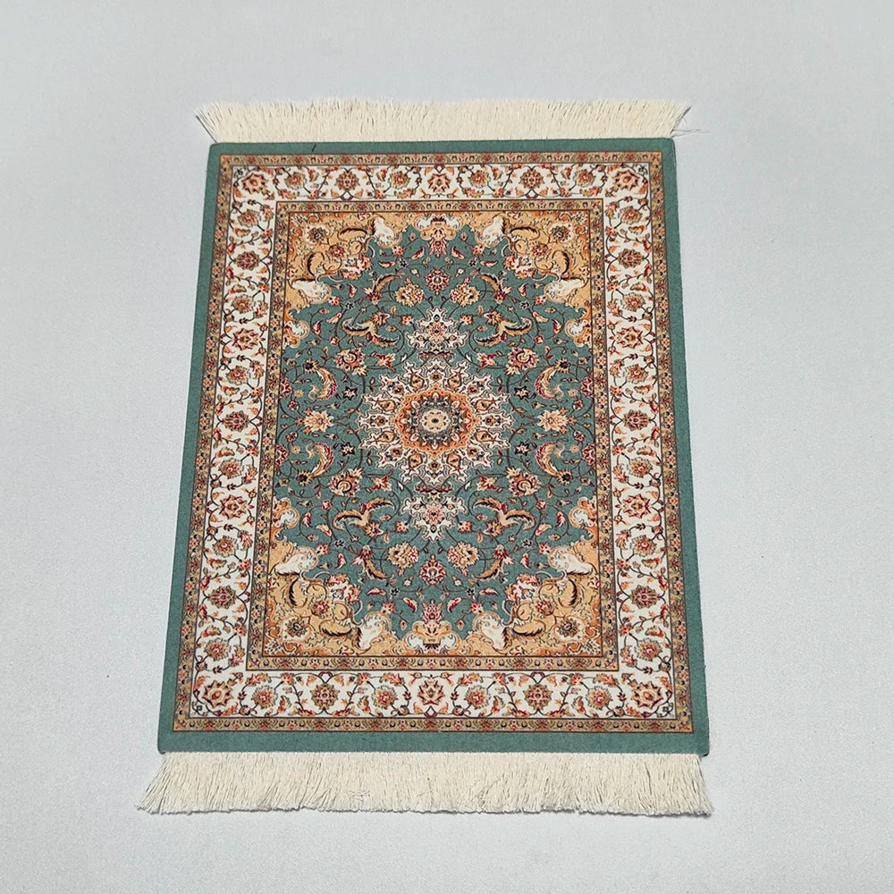 Persian Rug Mouse Pad – Retro Mini Woven Carpet Mat with Fringed Edges