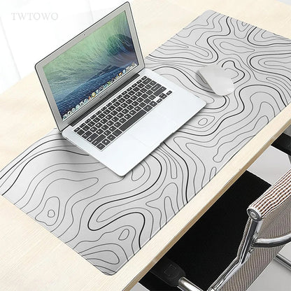 XL White Topographic Gaming Mouse Pad – XXL HD Custom Mouse Mat, Natural Rubber