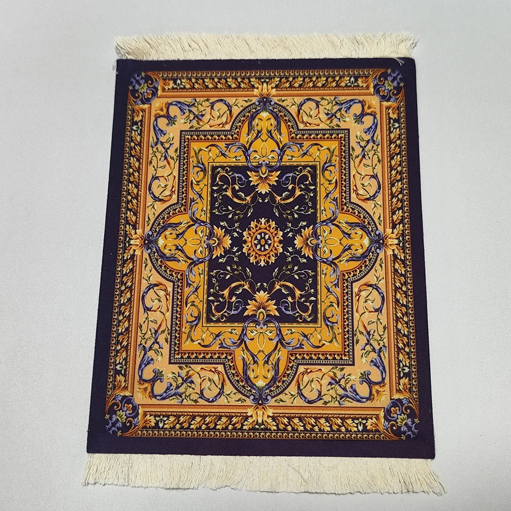 Persian Rug Mouse Pad – Retro Mini Woven Carpet Mat with Fringed Edges