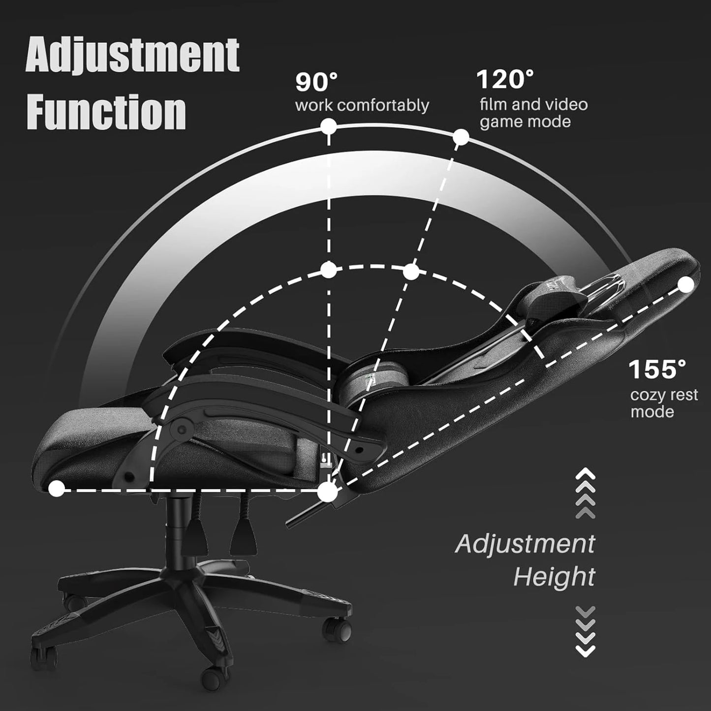 Bigzzia Ergonomic Gaming Chair with Lumbar Cushion, Headrest, Height-Adjustable