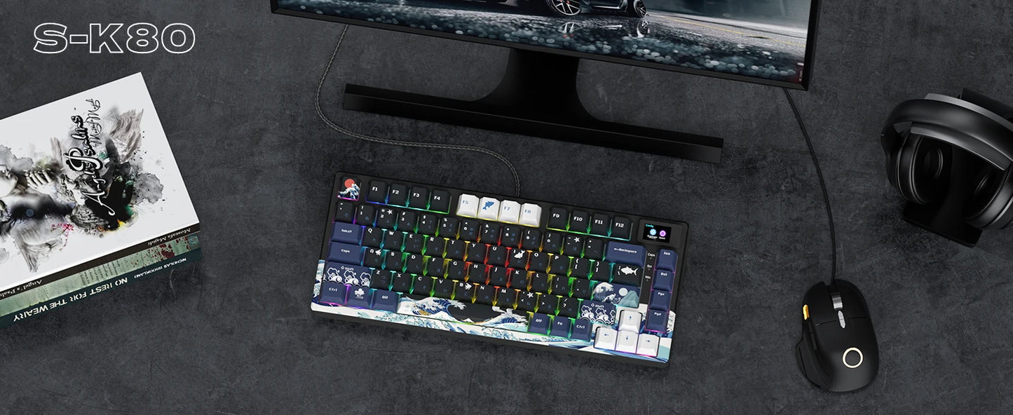 Wired Mechanical Gaming Keyboard – OLED Display, Hot-Swappable, RGB Pudding Keycaps