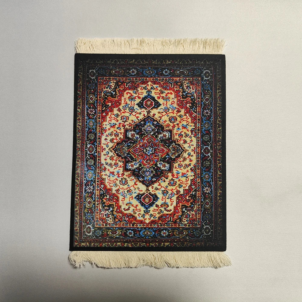 Persian Rug Mouse Pad – Retro Mini Woven Carpet Mat with Fringed Edges