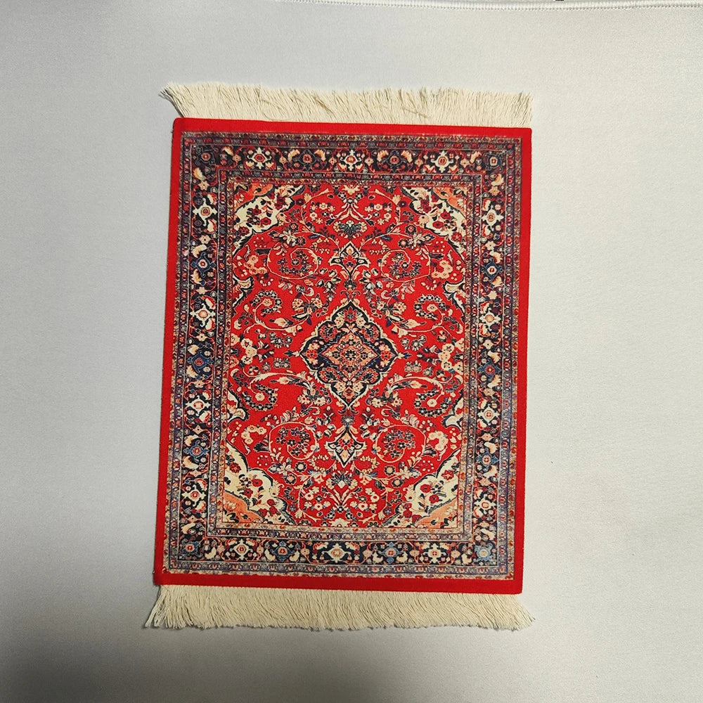 Persian Rug Mouse Pad – Retro Mini Woven Carpet Mat with Fringed Edges